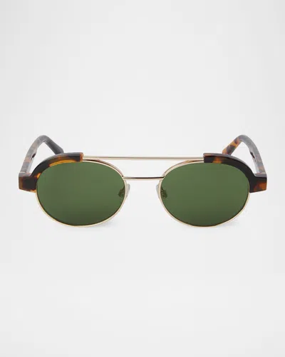 Palm Angels Artesia Round Acetate Sunglasses In 6055 Havana Gold Green