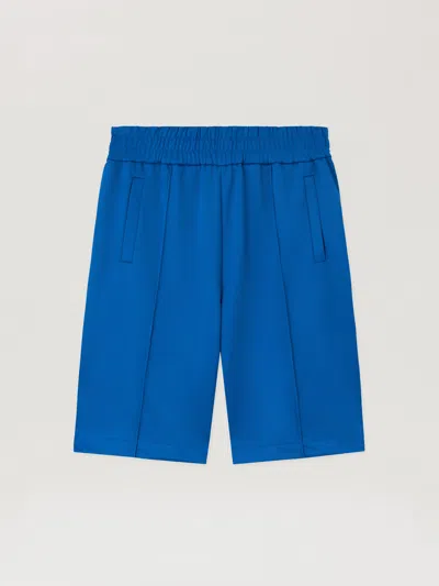 Palm Angels Back Curved Logo Track Shorts In Blue