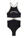 Palm Angels Curved Logo Print One-piece Swimsuit In Black