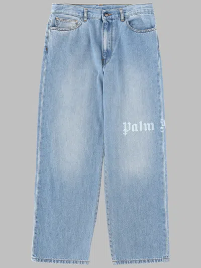 Palm Angels Logo Baggy Denim Pants Medium Boy In Blue