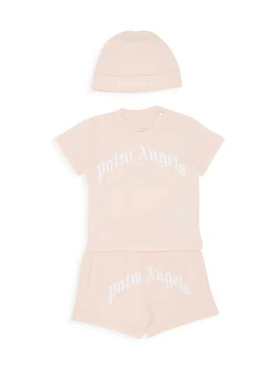 Palm Angels Logo-print Cotton Babygrow Set In Pink White