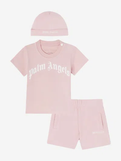 Palm Angels Kids' Baby Girls 3 Piece Short Gift Set In Pink