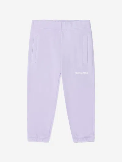 Palm Angels Kids' Solid Color Joggers With Printed Logo In Purple