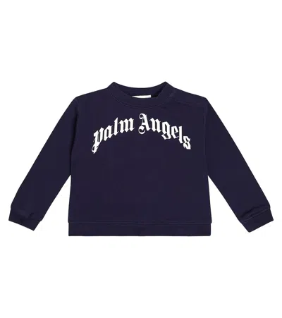 Palm Angels Baby Logo Cotton Sweatshirt In Blue