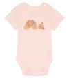 Palm Angels Baby Printed Cotton Bodysuit In Salmon Pink Brown