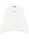 Palm Angels Relaxed Fit Knit Sweater With Bold Lettering In White