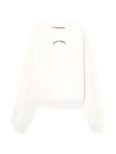 Palm Angels Back Curved Logo Loose Crew In Neutral