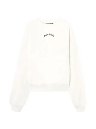 Palm Angels Back Curved Logo Loose Crew In Neutral
