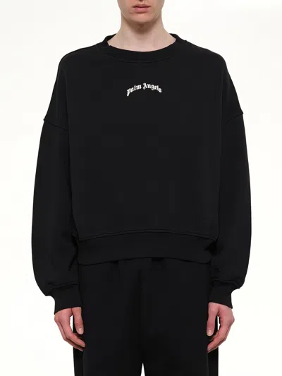 Palm Angels Men Black Back Curved Logo Sweatshirt, L Luxury Sweatshirts & Hoodies For Men Darveys