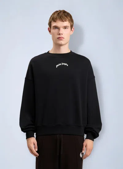 Palm Angels Unisex Sweatshirt Pmba08js26fle004 1003 Back Curved Logo Loose Crew Black White In Multi