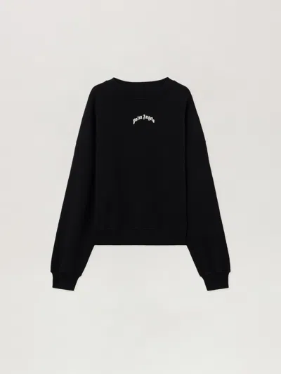 Palm Angels Back Curved Logo Loose Sweatshirt In Black