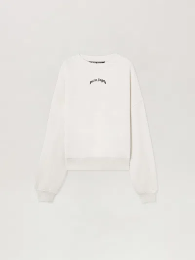 Palm Angels Back Curved Logo Loose Crew In Neutral