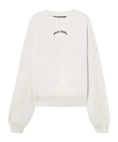 Palm Angels Back Curved Logo Loose Crew In Neutral