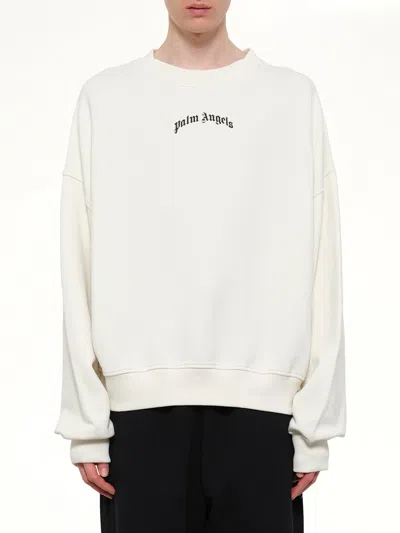 Palm Angels Back Curved Logo Loose Crew In Neutral