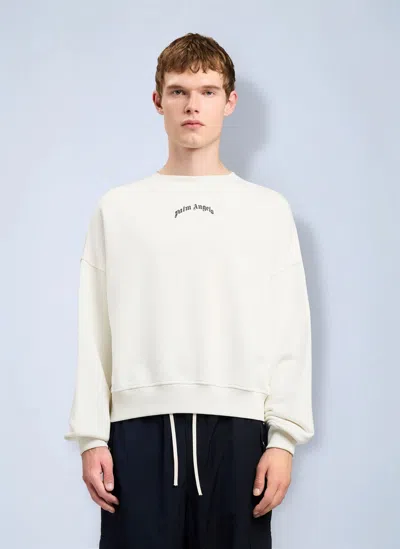 Palm Angels Back Curved Logo Loose Sweatshirt In White
