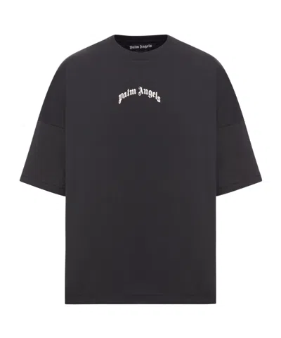 Palm Angels Back Curved Logo Oversized Short Sleeves T-shirt In Black