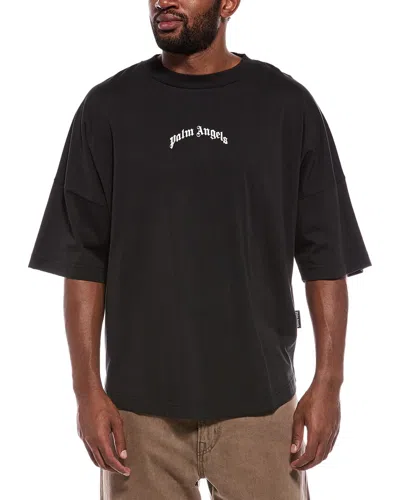 Palm Angels Back Curved Logo Over T-shirt In Black