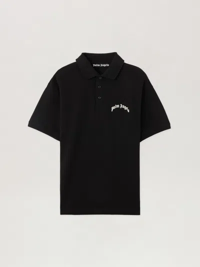Palm Angels Men Black Logo Shirt Collar Polo, S Luxury Polos For Men Darveys
