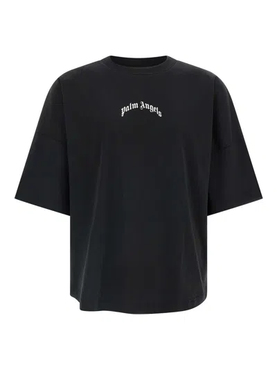 Palm Angels "back Curved Logo Oversized" Short Sleeves T-shirt Clothing In Black