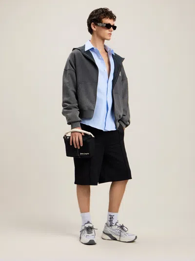 Palm Angels Back Curved Logo Track Shorts In Gray