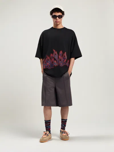 Palm Angels Back Curved Logo Track Shorts In Gray