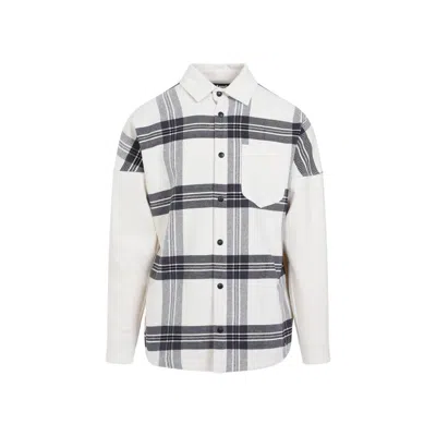 PALM ANGELS BACK LOGO CHECK OFF WHITE COTTON OVERSHIRT