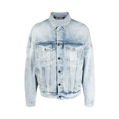 Pre-owned Palm Angels Back Logo Denim Jacket 'light/blue'