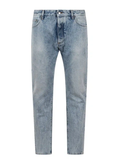 Palm Angels Back Logo Print Jeans In Blue