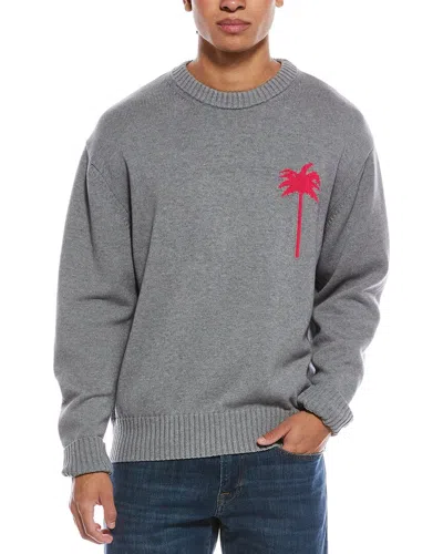 Palm Angels Back Palms Wool-blend Crewneck Sweater In Gray