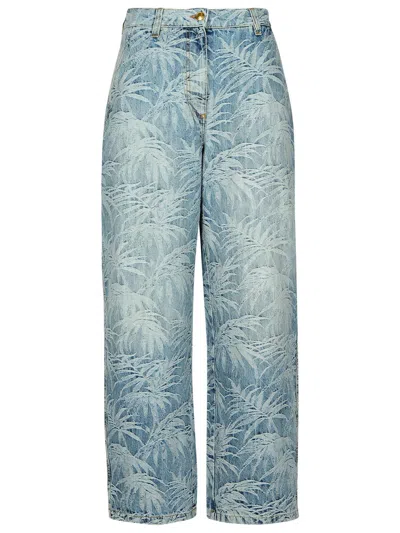 Palm Angels Baggy Light Blue Cotton Blend Jeans