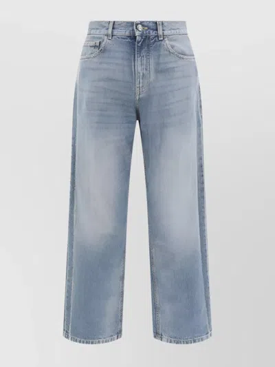 Palm Angels Baggy Wide-leg Cotton Jeans With Faded Wash In Blue
