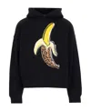 Palm Angels Banana Print Cotton Sweatshirt Hoodie In Black