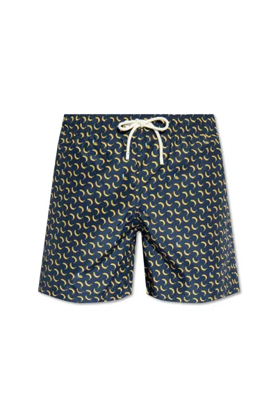 Palm Angels Banana-printed Drawstring Swim Shorts In Navy Blue