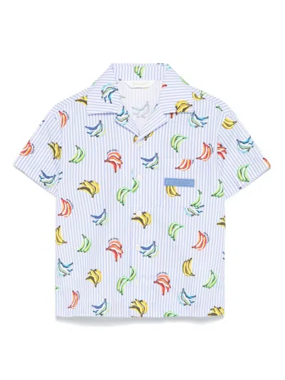 Palm Angels Kids' Bananas Shirt In 蓝色