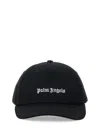 Palm Angels Black Baseball Cap With White Logo Print In Black