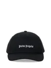 Palm Angels Black Baseball Cap With White Logo Print In Black