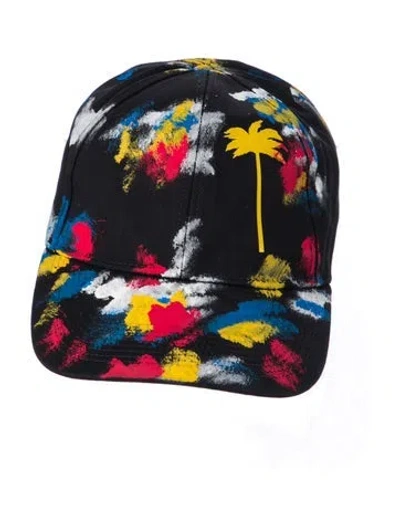 Pre-owned Palm Angels Baseball Cap With Palm Tree Logo And Paint Splatter Effect. W/tags In Black