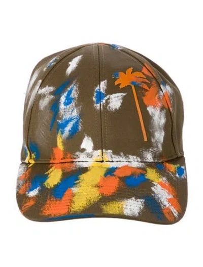 Pre-owned Palm Angels Baseball Cap With Palm Tree Logo And Paint Splatter Effect W/tags In Green