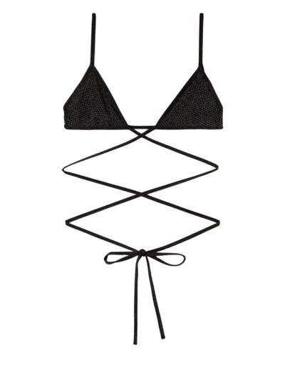 Palm Angels Spaghetti Strap Criss-cross Bikini Top In Black