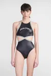 Palm Angels Curved Logo Print One-piece Swimsuit In Black