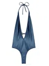 Palm Angels Metallic-effect V-neck Swimsuit In Indigoblue