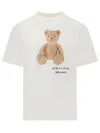 Palm Angels Bear In Mind White T-shirt With Bear Print And Logo Lettering On The Front In Cotton Man