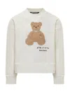 Palm Angels Cotton Crew Neck Sweatshirt With Teddy Bear Motif In White