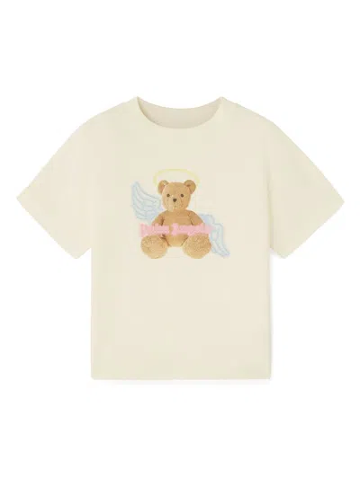 Palm Angels Kids' Bear Angel Cotton T-shirt In Neutrals