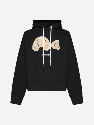 Palm Angels Black Bear Hoodie In Black,beige