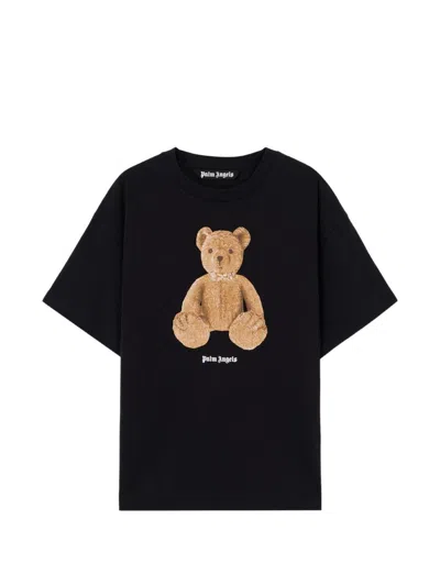 Palm Angels Cotton Crew Neck T Shirt Teddy Bear In Black