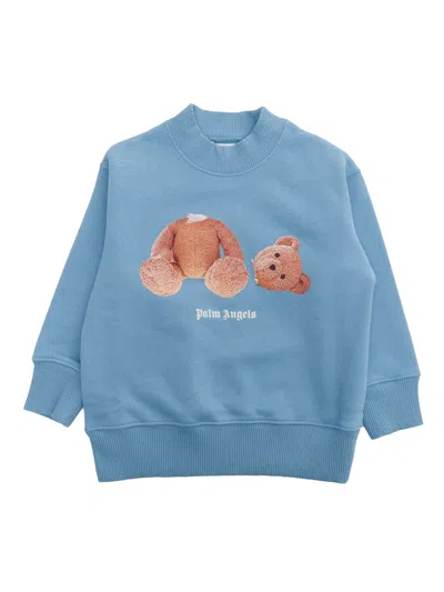 Palm Angels Kids'  Bear Crewneck Dusty Blue Bro In Light Blue