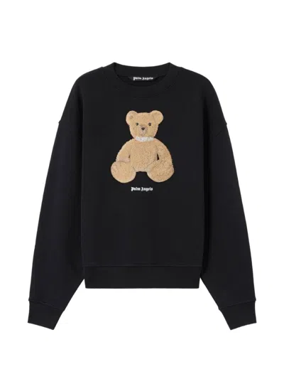 Palm Angels Bear Motif Knit Crew Neck Sweatshirt In Black