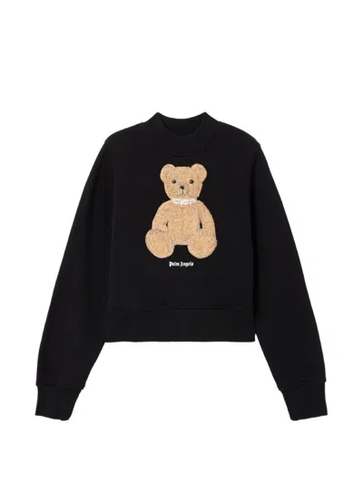 Palm Angels Bear Motif Knit Crew Neck Sweatshirt In Black