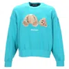 Palm Angels Bear Embroidered Sweatshirt With Print And Ribbed Details In Blue